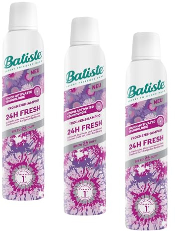Batiste Trockenshampoo 24H Fresh 200ml, ohne Ausspülen, Haarpflege Spray mit erfrischendem Duft, Touch Activated Technologie, vegan & unsichtbar, von Batiste Hair Care (Packung mit 3)