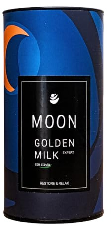 Moon Golden Milk Expert con Stevia 150gr (75 porciones) - Leche dorada en polvo - Mezcla de Curcuma en polvo, Ashwagandha, Jengibre, Stevia y Pimienta negra con alta concentración de curcumina