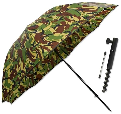 DNA Leisure 45 Fishing Umbrella with Tilt Function + Brolly Ground Spike DPM Camo – Waterproof Angling Shelter Set for Carp & Coarse Fishing Anglers Accessories
