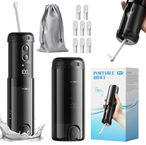 ZEY LUXE Upgraded Electric Portable Bidet 250ml – Peri Bottle for Women with 5 Pressure Modes, 8 Nozzles, 180° Rotating Head – Rechargeable Travel Hygiene Sprayer (B10-Black, 250 ML)