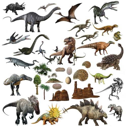 Dinosaurier-Wandaufkleber für Kinder – bunte A4-Dino-Aufkleber für Schlafzimmer, Kinderzimmer oder Spielzimmer – einfach anzubringen und zu entfernen