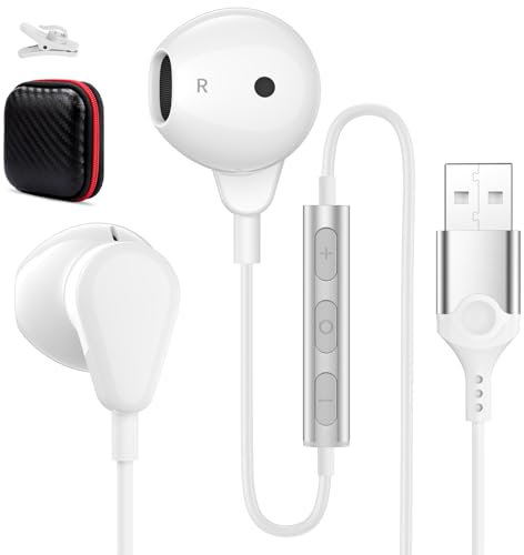 PC Gaming Cuffie per Computer Cuffie USB con Microfono con Filo Stereo HiFi Semi In Ear Auricolari USB con Cancellazione del Rumore Controllo del Volume per PS 4/Mac/Laptop/Chromebook/per PS 5/Windows