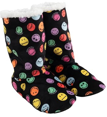 United Labels Smileyworld tofflor för kvinnor – Smiley stugskor hemstövlar vinterstövlar stövlar stövlar fodrade svarta, svart, 39/40 EU