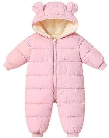 Renholin Baby Boys Girls Winter Snowsuit Warm Down Romper Newborn Thick Zipper Windproof Hooded Fleece Jumpsuit for Outerwear