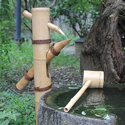 Statua a pompa a fontana fatta a mano, in bambù, decorazione per esterni per giardino e interni, ornamenti unici per rilassarsi e giochi all'aperto
