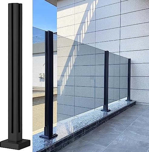 Barandilla de cristal para exteriores, barandilla de vidrio negro, poste de soporte para patio, jardín, pasillo, kit completo de montaje en suelo para barandillas interiores y exteriores