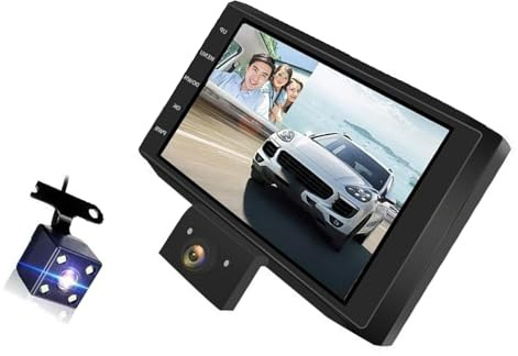 Dashcam per auto con risoluzione 1080p schermo di visualizzazione da 4 pollici 2/3 lente ampia visione con sensore per prove di incidente grandangolare inverso