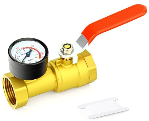 ERGAOBOY 1 BSP Innengewinde Kugelhahn aus Messing mit Druckmesser, 0 16 bar (0 220 psi) Druckprüfer für Wasserleitungen Wasserventile für Feuerlöschanlagen, Sprinkleranlagen
