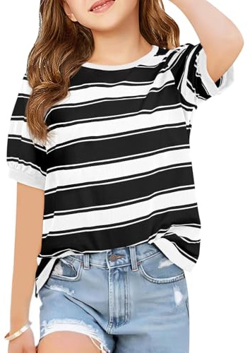 Haloumoning Niñas rayas manga corta camisetas niños verano ocio tops cuello redondo camisetas blusas