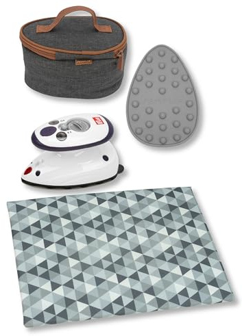 Semplix Bügelset 4-teilig mit Prym Mini-Dampfbügeleisen – Diamond Design mit Bügelunterlage, Silikonablage & Uni-Reisetasche – für Nähen, Quilten & Reisen