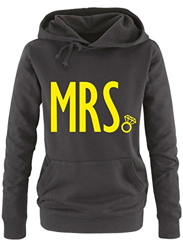 Comedy Shirts - MRS. - Ring - Damen Hoodie - Schwarz/Neongelb Gr. L