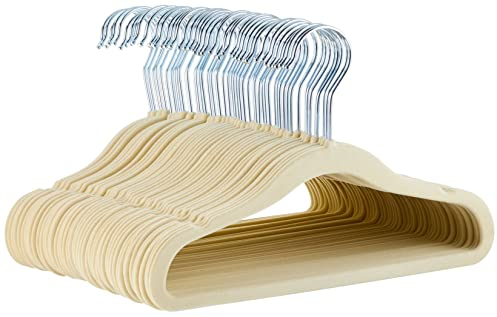 Amazon Basics Kinder-Kleiderbügel aus Samt, rutschfeste Kleiderbügel für Babys und Kleinkinder, 29 cm, 50er-Pack, Beige