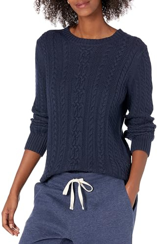 Amazon Essentials Fisherman Cable - Maglia girocollo a maniche lunghe (disponibile in taglie forti), blu navy, S
