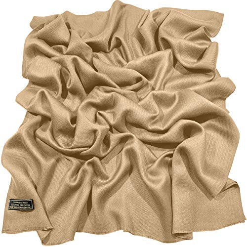CJ Apparel Enfärgad Fransdesign Nepalesisk Sjal, Mörk kräm, one size