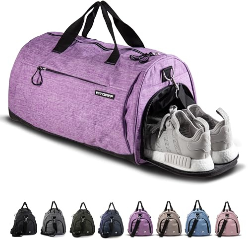 Fitgriff® Borsone Palestra Uomo & Donna V1 - Borsa Sportivo con Porta Scarpe e Tasca Umida da Viaggio, Sport, Fitness, Piscina - Duffel Bag (Purple, 58 x 31 x 31 cm (Medium))