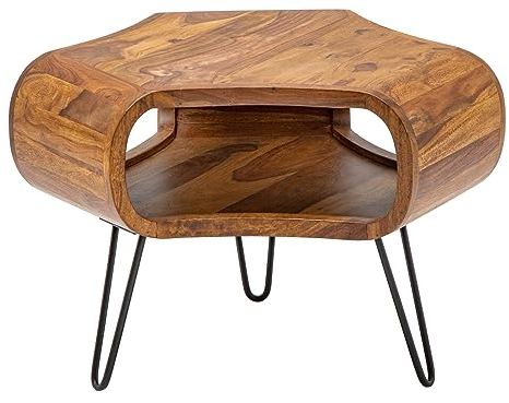 invicta INTERIOR Retro Couchtisch Organic Living 70cm Sheesham Palisander Hairpin Legs Wohnzimmertisch Beistelltisch Tisch Holztisch