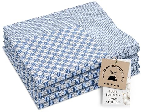 ZOLLNER 4er Set Geschirrtücher - saugstark und robust – Gastroqualität | Baumwolle in 54x100 cm - waschbar bis 95°C – in blau kariert - Oeko Tex® zertifiziert
