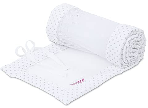 babybay Nestchen Mesh-Piqué / Bettumrandung für Beistellbett / Stoßschutz für Baby Bett, passend für Modell Maxi, Boxspring, Comfort und Comfort Plus, weiß Punkte perlgrau