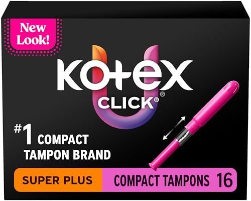U by Kotex Click Compact Tampons, Super Plus Absorbency, Unscented, 128 Count (8 Packs of 16) (Packaging May Vary)