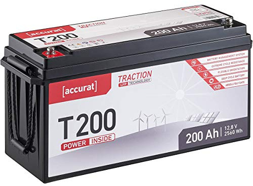 Accurat Traction LiFePO4 Batterie T200-12V, 200Ah - Lithium-Eisenphosphat Versorgungsbatterie, Bootsbatterie, Solarbatterie für Wohnwagen, Wohnmobil, Camper