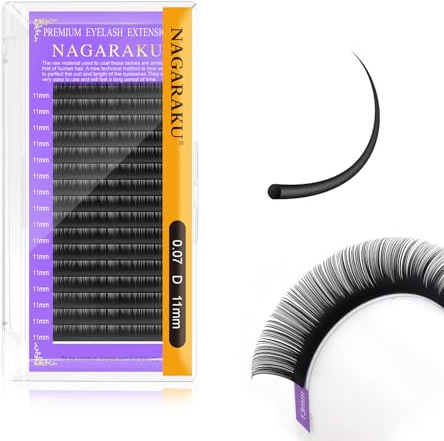 NAGARAKU Ciglia Classiche 0.07mm D 11mm Nero 1:1 e Volume Russo 16 File | Alta Densità, Base Fine Pulita Fibre Morbide Leggere Facile Separazione Applicazione Precisa Per Look Naturali O Voluminosi