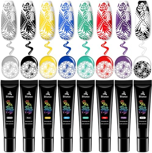 Biutee Stamping Lack UV Set für Stamping Schablone, 8 Farben, 8 ml