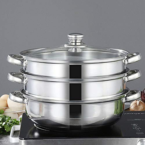 kangten Cuiseur vapeur à 3 étages en acier inoxydable avec couvercle en verre - 27 cm - Convient pour cuisinière à induction, cuisinière à gaz, électrique, vitrocéramique