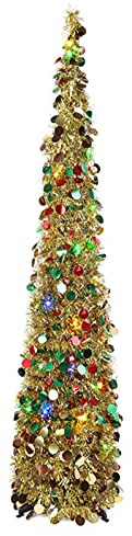 Zeberdany Lametta-Baum, Pop-Up-Weihnachtsbaum, faltbarer Weihnachtsbaum mit prallen glänzenden Pailletten, wiederverwendbarer Weihnachtsbaum für Urlaubsdekoration