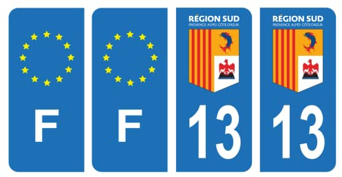 HADEXIA Nummernschild-Aufkleber, französisches Departement 13, französische Region Süd & F Frankreich, 4 Stück