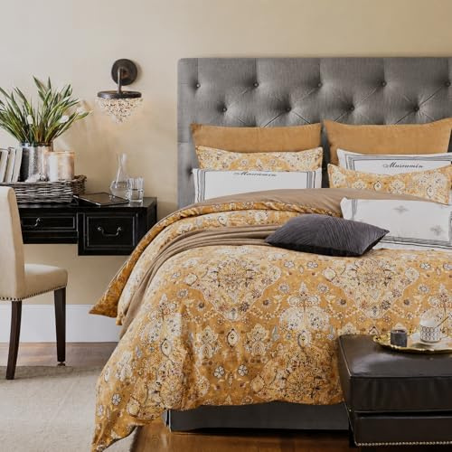 Cupocupa King Duvet Cover Set - 3pc Boho Paisley Floral Bedding - Vintage Botanical Leaf Print Soft Microfiber - All-Season Breathable Quilt Cover with Zipper & Corner Ties (King, 104x90)