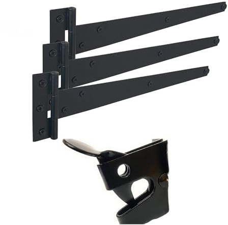 Haven Heritage ® Black Garden Gate Fitting Kit 18 (450mm) Hinges & Gate Latch for Wooden Gates, Ideal for Hanging Wooden Garden Gates, Weather Resistant for Using Gate Outdoor.