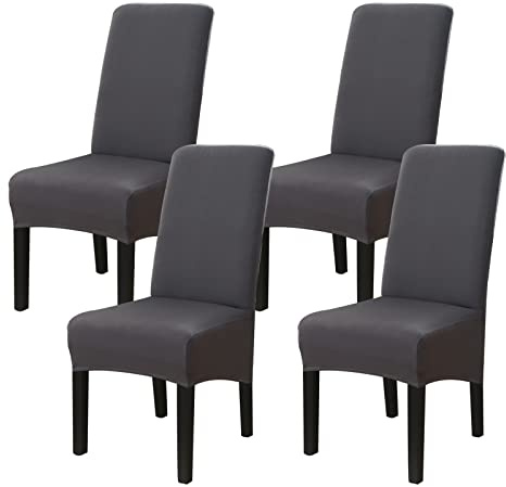 Jaotto Stuhlhussen 4er Set Stretch, XL Stuhlhussen Abwaschbar Waschbarer Elastische, Stretch Stuhlschoner Große Stuhlbezüge für Stuhl Esszimmer Büro Esszimmer Hotel Bankett(Dunkelgrau,Set of 4)