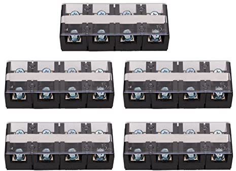 Nimomo Morsettiera a Doppia Fila, 5PCS 60A Barriera Terminale a Vite, 4 Posizioni, Terminal Stripes Morsettiera a Vite Elettriche con Copertura Protettiva per Collegamento Elettrico