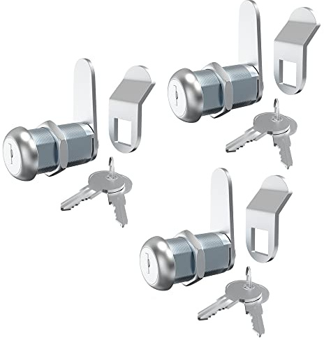Hecfu 3 Pcs Tool Box Lock with Keys, 1-1/8 Cam Lock Keyed Alike, Truck Toolbox Locks Mailbox Locks Replacement, Secure File Drawer RV Storage Door, Zinc Alloy