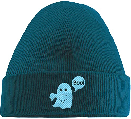 Hippowarehouse Ghost of Disapproval Embroidered Beanie Hat Blue with Baby Blue Stitch