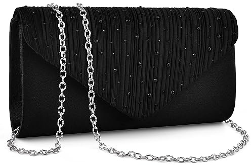 TINDTOP Bolsos de mano para mujer, bolsos de mano formales de noche, sobres de hombro, bolsas de fiesta, boda, cóctel, baile de graduación, Negro -