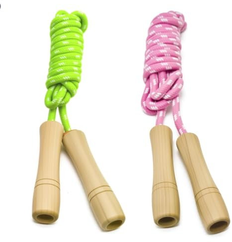 Homello Verstellbare Springseil für Kinder, Springen Seil mit Holzgriff und Baumwollseil, ideal für Fitness Training/Spiel/Fett Brennen Übung - 260cm