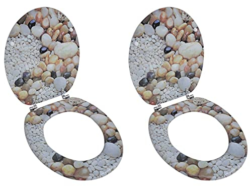 Toilettensitze mit Deckel 2 Stk, XIAOGUANG Klodeckel, Toilettendeckel, Wc Sitz, Klobrille, Wc Deckel, Toilettenbrille, MDF Kieselsteine
