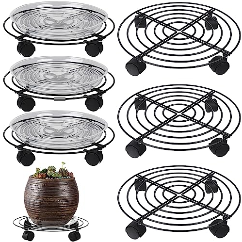 6 Packungen große Metall-Pflanzenablage mit Rädern, 33 cm und 30 cm, robust, schmiedeeiserne Rollpflanzenständer mit Rollen, Pflanzenroller, Basis für Innen- und Außenbereich, Blumentopf-Umlenkrollen,
