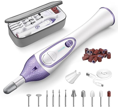 36-Piece DW2180 Professional Manicure Pedicure Kit,Electric Nail File Set with 12 Attachments,Cordless Electric Nail Drill Machine,Nail Grinder for Thick Toenail, Pedicure Tools for Feet Hand