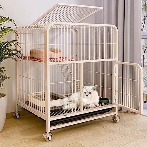MMOU Katzenkäfig Für Zuhause Groß Hoch Indoor Stahl Hundekäfig Für Große Hunde Stabil, Mit 360-Grad-Universalrädern, Leicht Zu Bewegen, Mit Abnehmbarer Ablage (Color : White, Size : A-70 * 55 * 75CM)