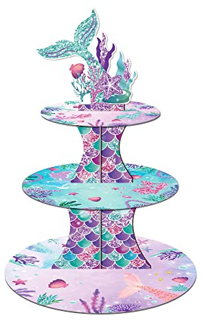Meerjungfrau Cupcake Stand für 24 Cupcakes 3 Tier Cupcake Stand Ozean Themed Party Supplies Cupcake Display Holder für Geburtstagsparty, Baby-Dusche, Party
