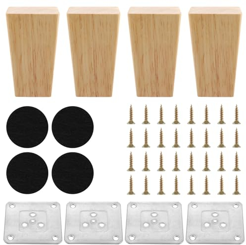 Piedini Per Mobili Da 8 Cm, Gambe Per Mobili Quadrate, Gambe Da Tavolo in Legno Con Piastre Di Montaggio E Feltrini