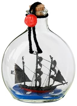 FLADO Sailboat in a Bottle, Small Vertical Bottle Craft Boat Model, Black Pearl Ship Model in Glass Bottle, Christmas Birthday Gifts for Children (7.5 * 3.5 * 9cm)