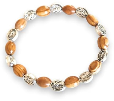 OVUNQUE PROTEGGIMI Bracciale Decina di San Michele Arcangelo in Legno, Bracciale Rosario Elasticizzato, Regalo Religioso per Uomo e Donna, St. Michael the Archangel bracelet
