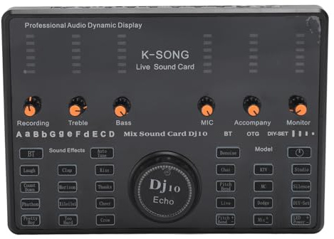 PUSOKEI Live-Soundkarte, Intelligente Rauschunterdrückung, Mehrere Soundeffekte, 48-kHz-Ausgang, 16-Bit-Sound-Mixer-Board, für Mobiltelefon-PC, Große Auswahl an Szenen, Hervorragender