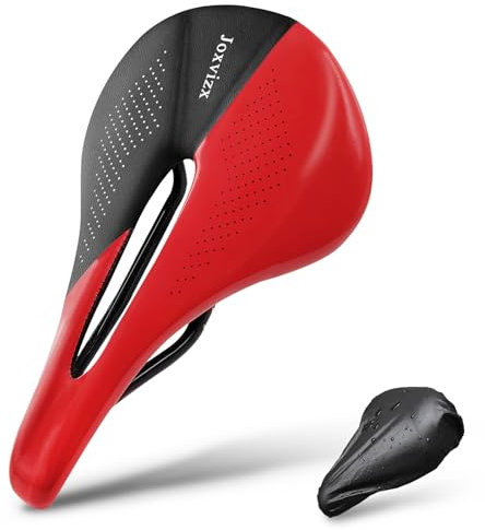 Joxvizx Carbon-MTB-Fahrradsattel, breiter Rennradsitz für Rennräder und Mountainbikes, ultraleichte Herren-TT-Fahrradsättel 143/155 mm (schwarz und rot, 155 mm)