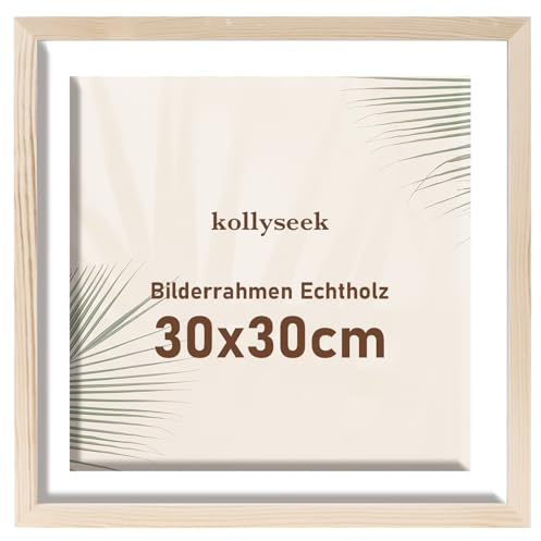 kollyseek Bilderrahmen 30x30cm Echtholz mit Passepartout Acrylglas KieferFoto-rahmen Wood zimmer deko