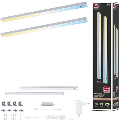 Paulmann 98609 LED Unterschrankleuchte Inline Starterset 2x4W 350x26mm 2x350lm 24V Chrom matt Tunable White