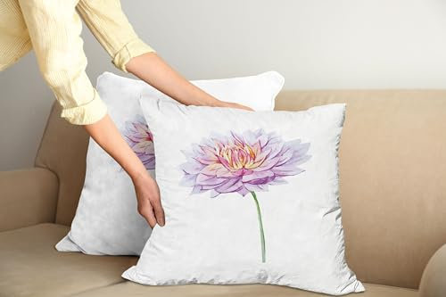 ABAKUHAUS Dahlie Kissenbezug 2er-Pack, Aquarell-Blumen-Pastell Vintage Schönheit der Natur Blumenstrauß Pinsel, Kissenhülle mit Reißverschluss Beidseitiger Druck, 50 x 50 cm, Pale Mauve Lila
